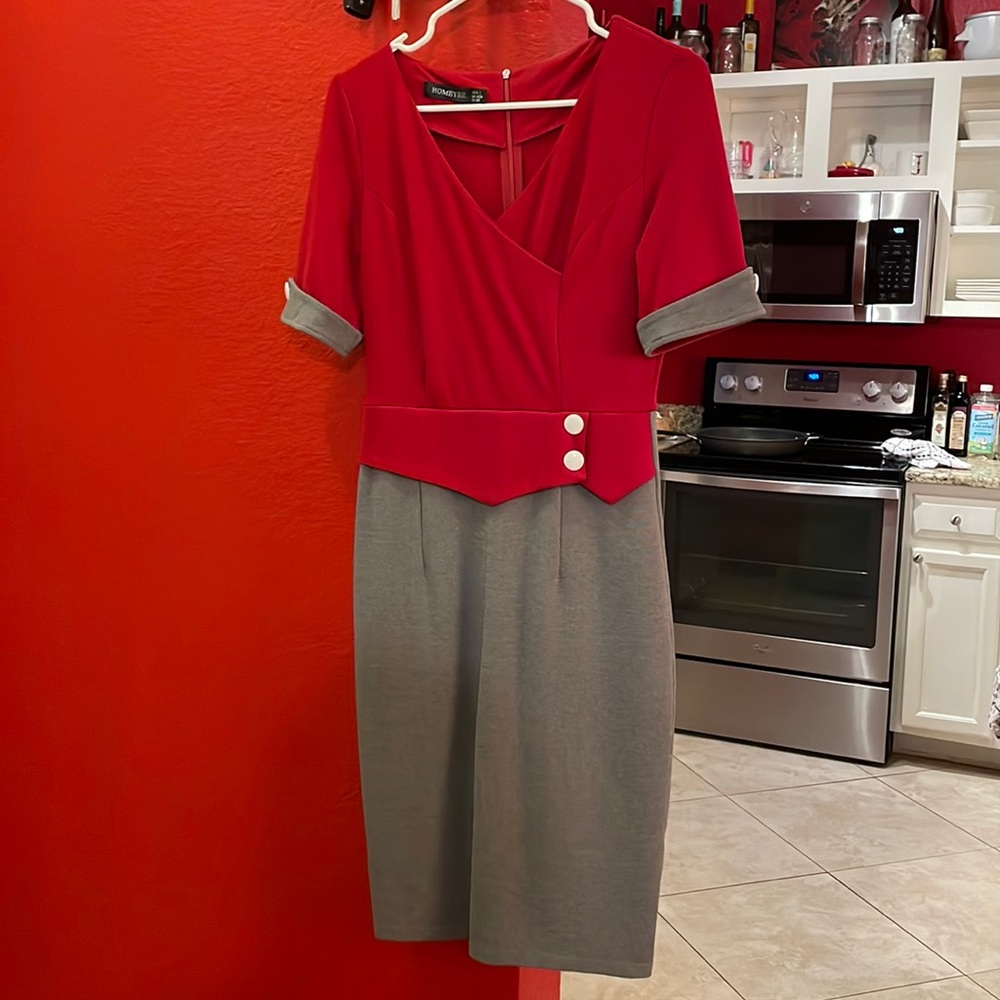 Red and gray dress